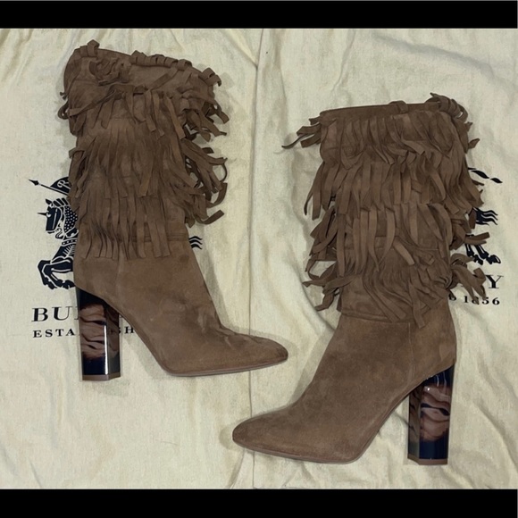 NWT BURBERRY Jazmine Fringe Suede Boots Sz 38.5 - Picture 2 of 7
